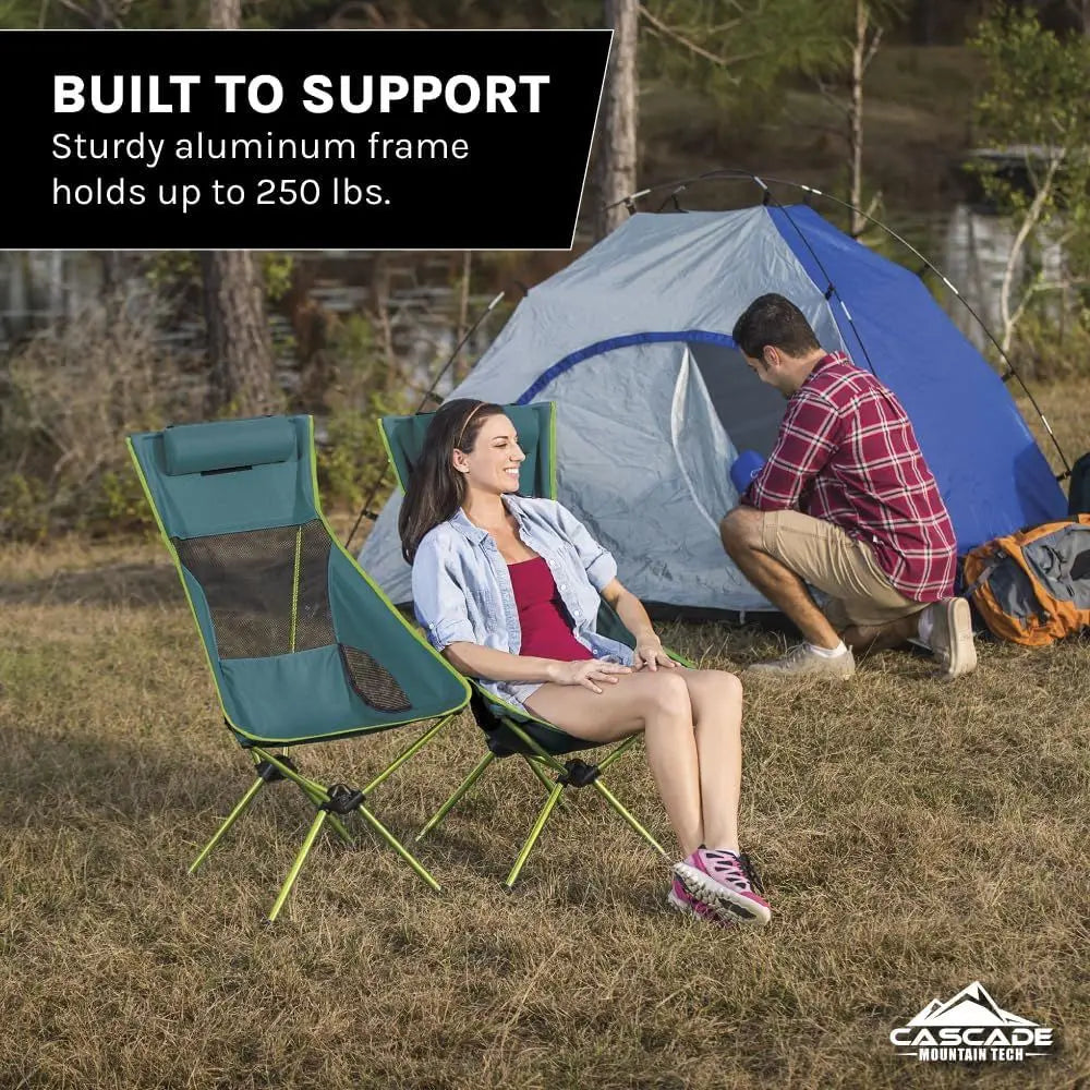 Compact High-Back Outdoor Camp Chair with Side Table and Carry Bag - Black