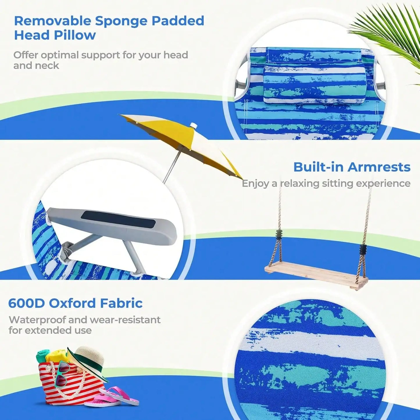 Backpack Beach Chair, Foldable Camping Chair With 5 Adjustable Position, Cup Holder, Storage Pockets, Straps, Towel Rack, Pillow