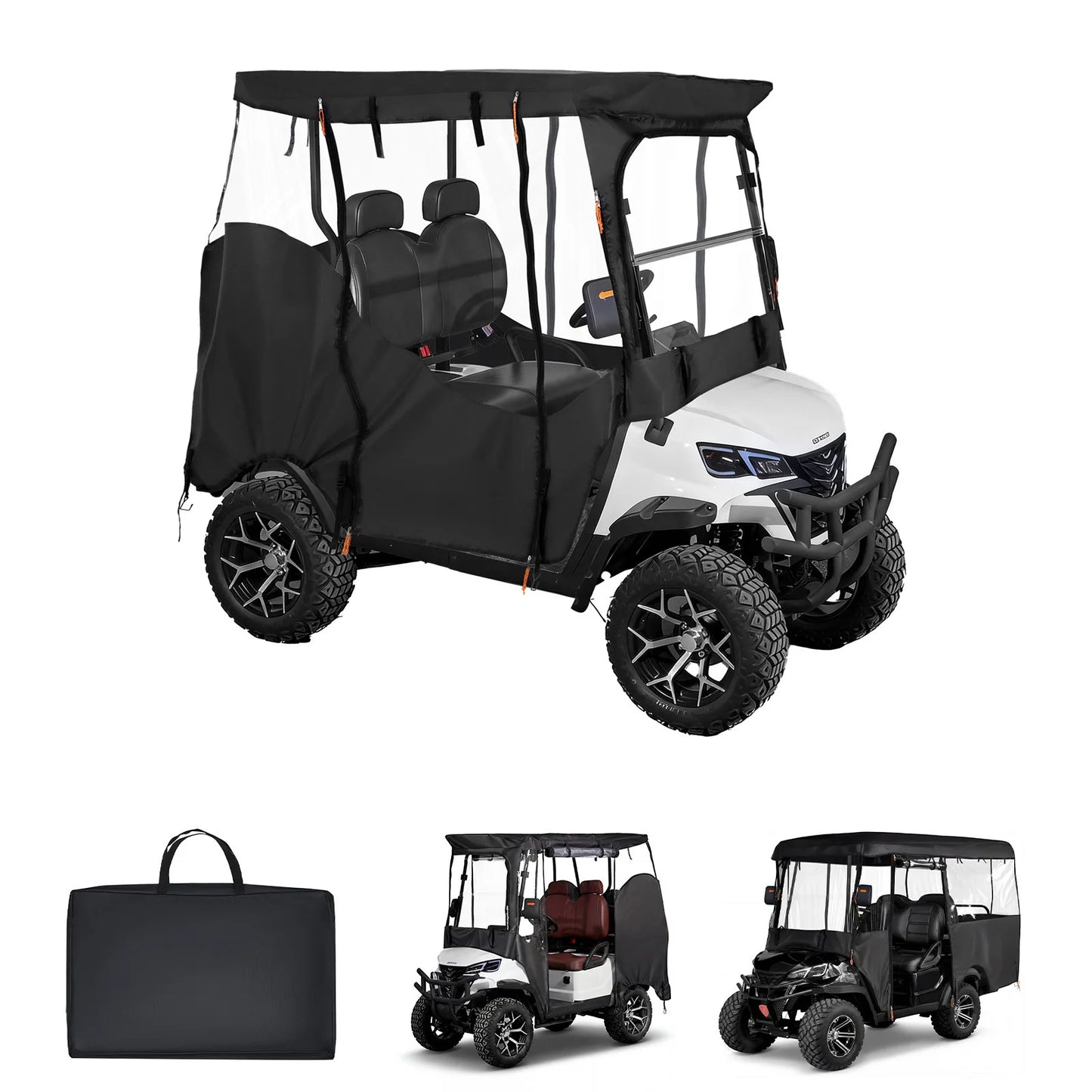 SucceBuy Golf Cart Cover Visible Full-Enclosure 2&2+2;2+2/4 Seater Waterproof Oxford PVC Coating Windproof Hook Fits Most Carts
