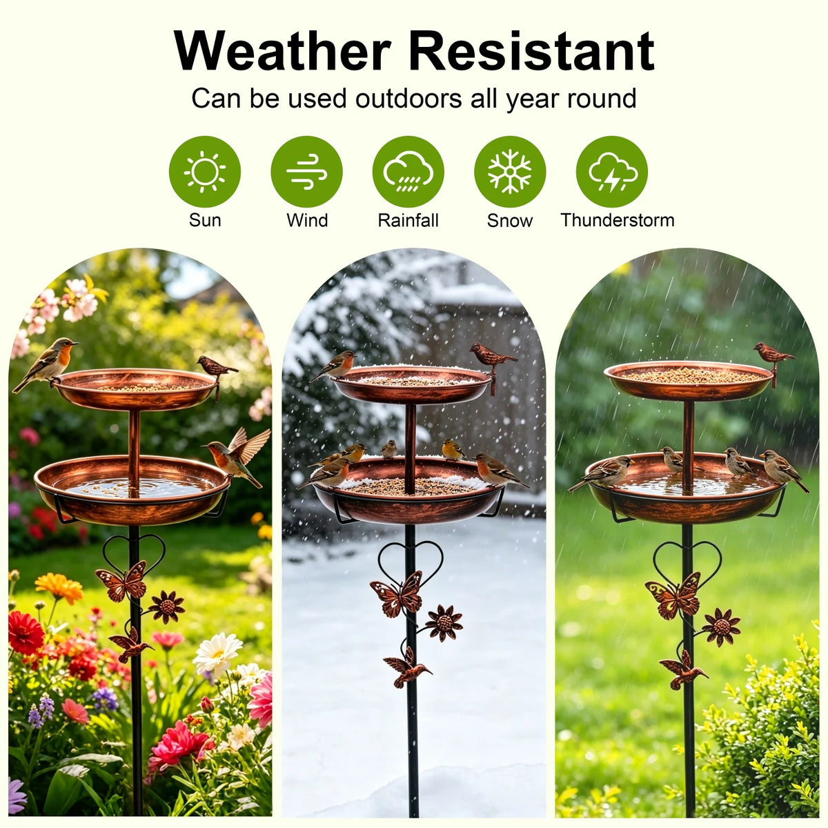 Double Layer Metal Bird Bath Stand with Five Prong Base