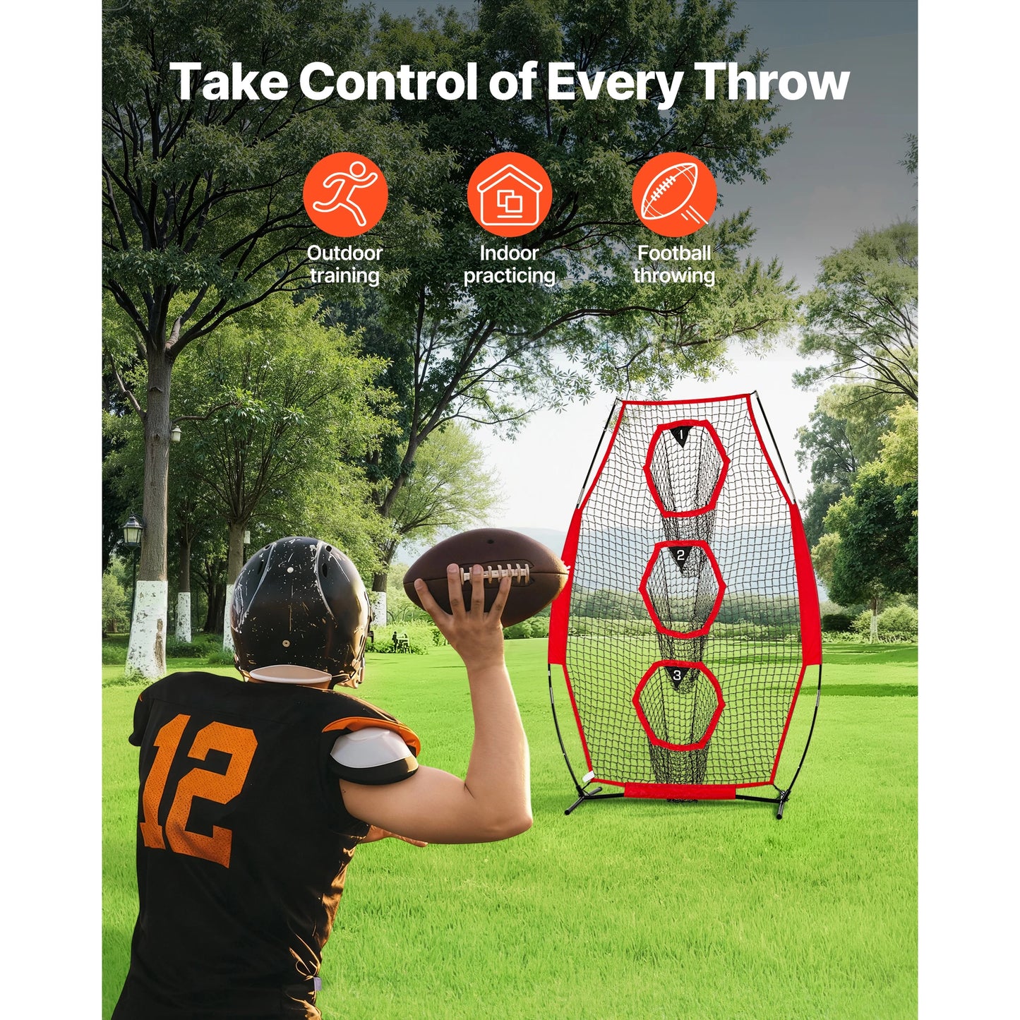 SucceBuy 8 x 4 inch Football Trainer Throwing Net with 5 Target Pockets Knotless Net Includes Straps and Portable Carry Case Red