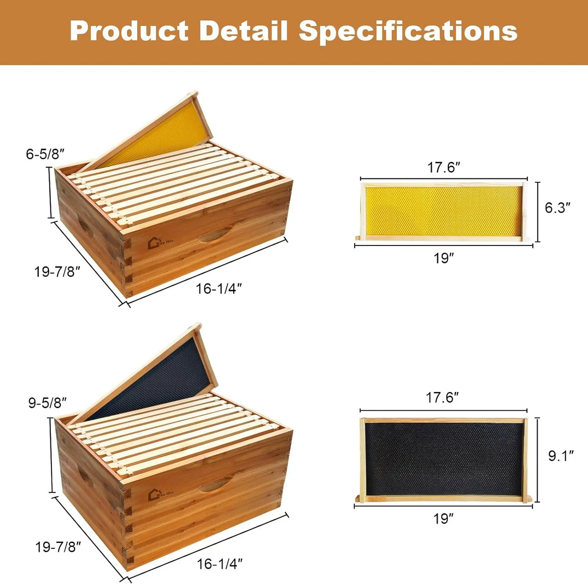 Beeswax Coated Langstroth Beehive Starter Kit With Frames and Foundations