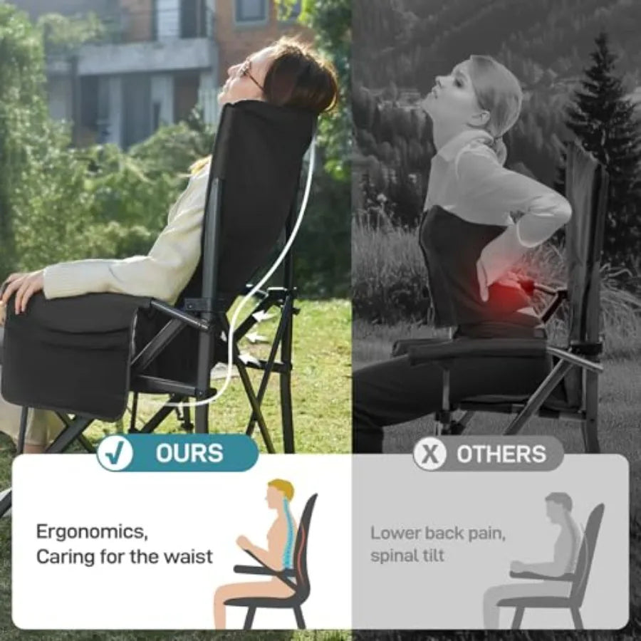 Oversized Folding Camping Chair for Adults with Adjustable Lumbar Support, Heavy Duty Chair with Side Pockets, Portable Collaps