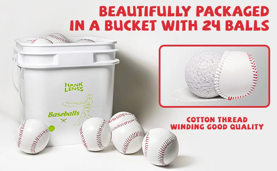 Baseball Training Balls Bucket Pack, 24 Count, Leather Covered