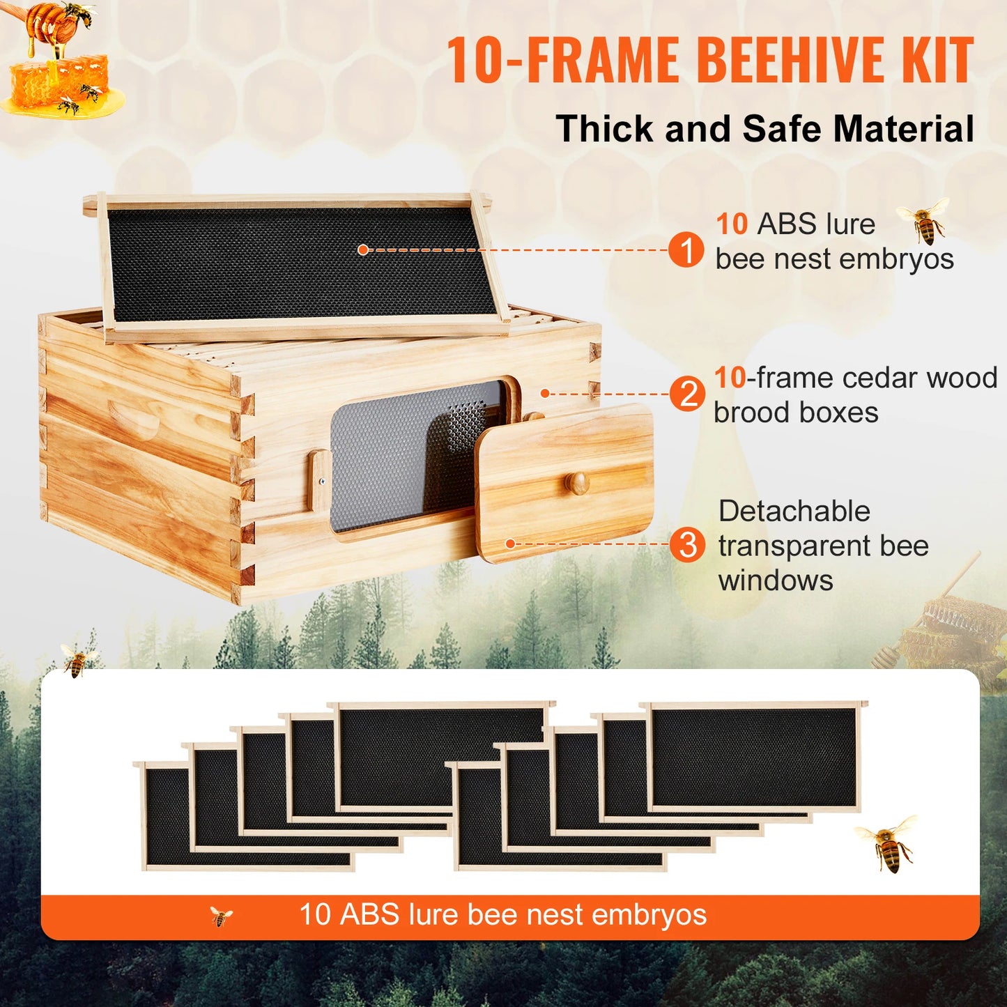 SucceBuy Cedar Langstroth Beehive Deep Box Starter Kit Acrylic Windows