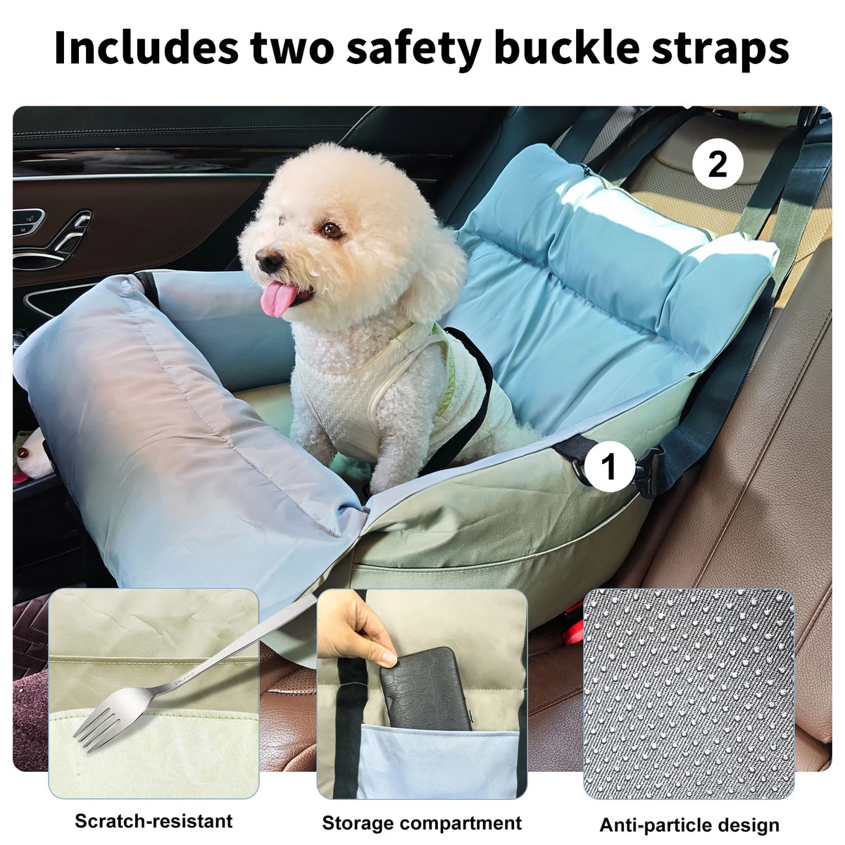 BORWART Portable Dog Car Seat Booster With Safety Belt