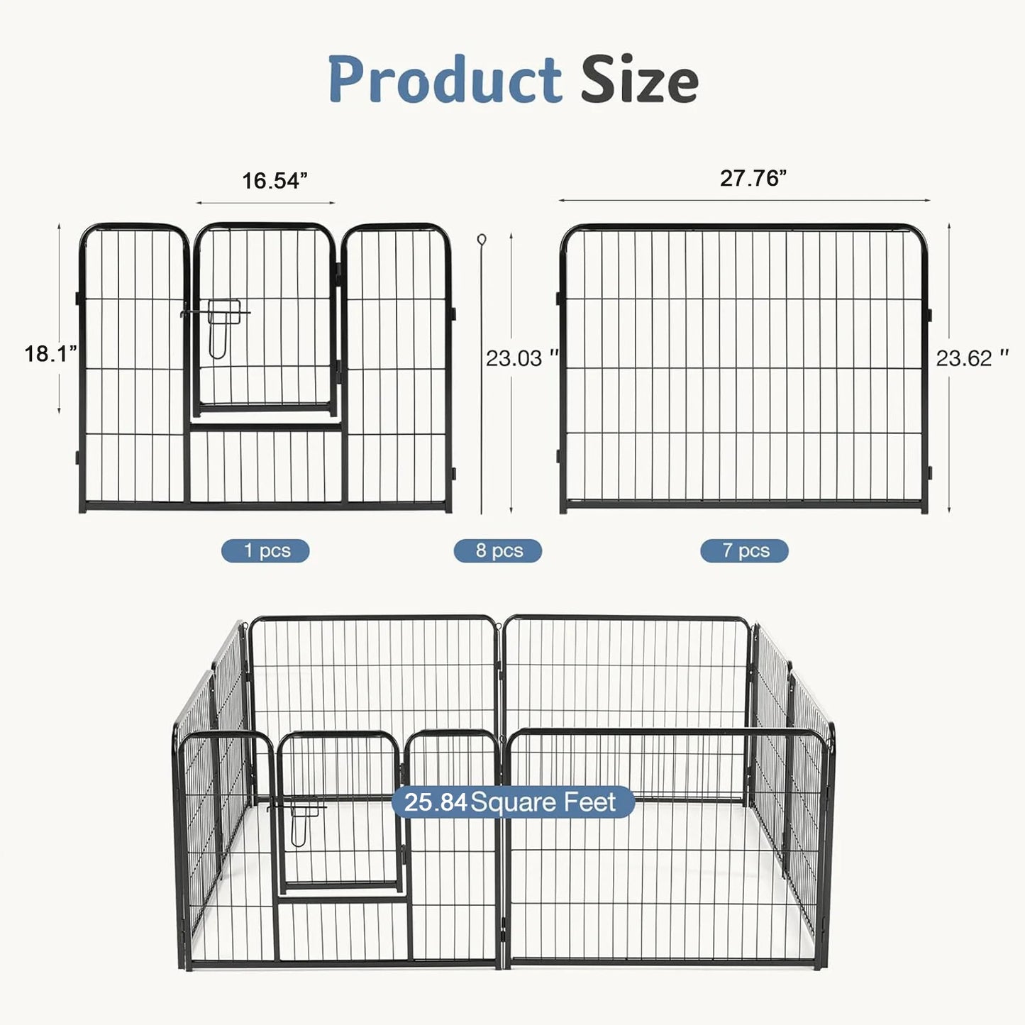JHK Metal 8 Panel Dog Playpen Fence For Outdoor Use
