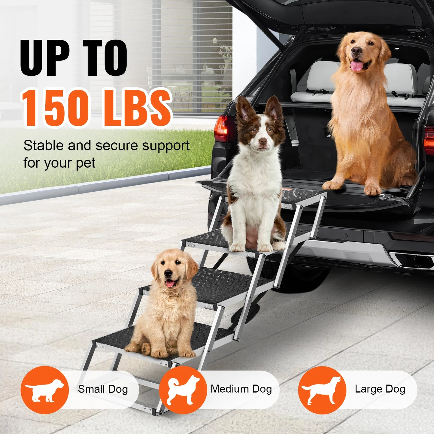 SucceBuy Dog Car Steps Folding Portable Pet Stair Aluminum 150Lbs