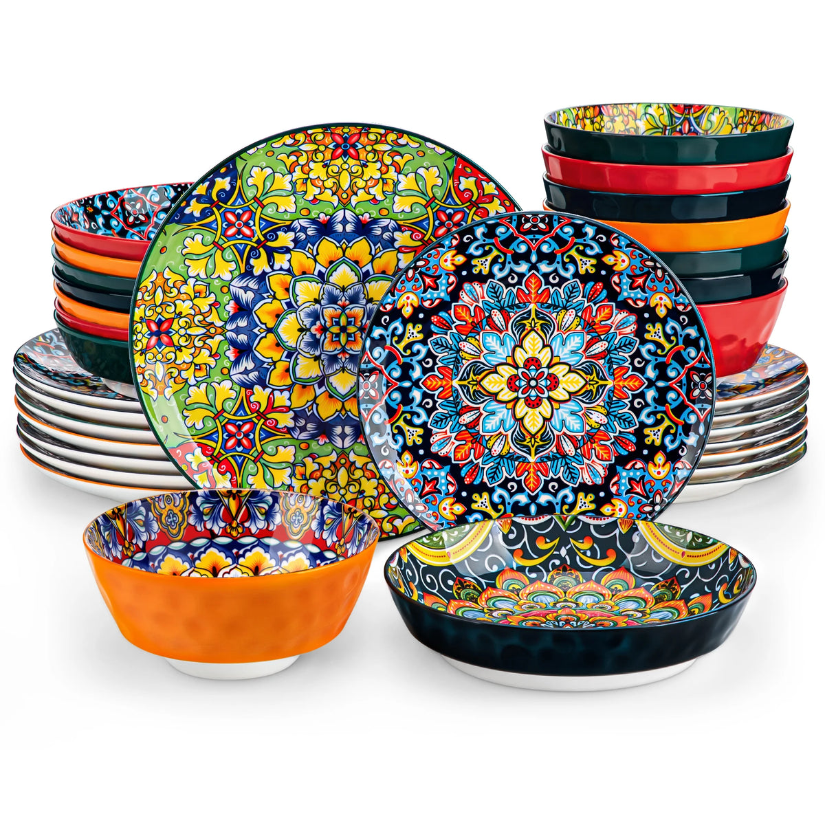 MALACASA Bohemian Ceramic Dinnerware Set with Plates and Bowls