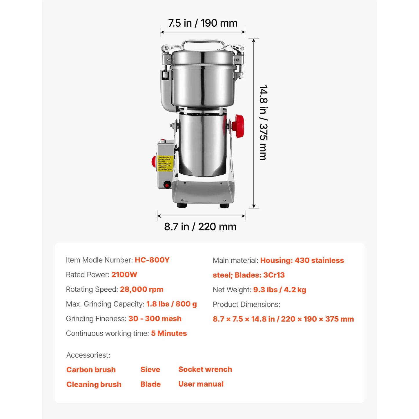 SucceBuy Electric Grain Mill Grinder High Speed 28000 32000 RPM