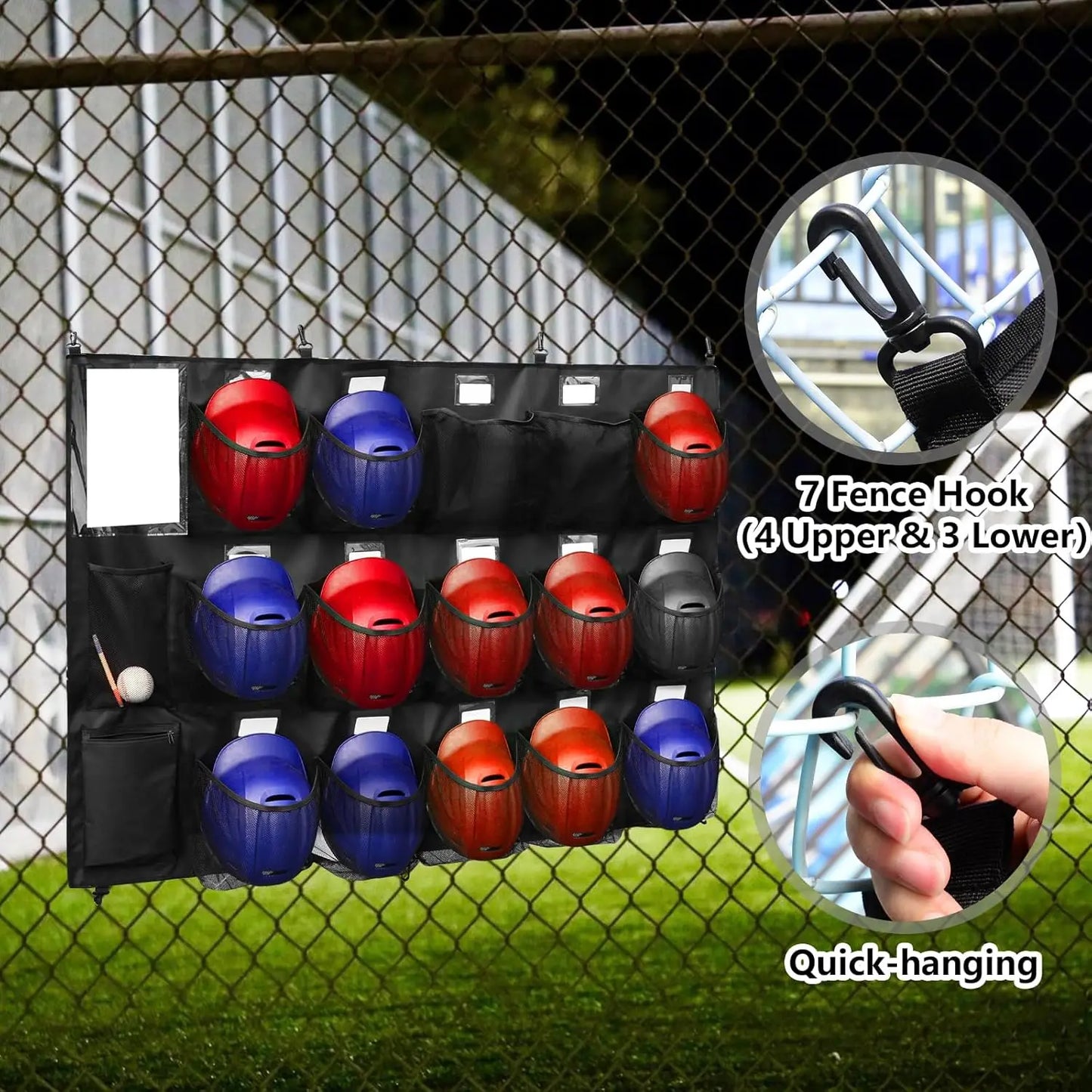 Baseball Helmet Bag with Bat Rack for 15 Players Baseball Softball Dugout Organizer Helmets Gloves Balls Organize Storage
