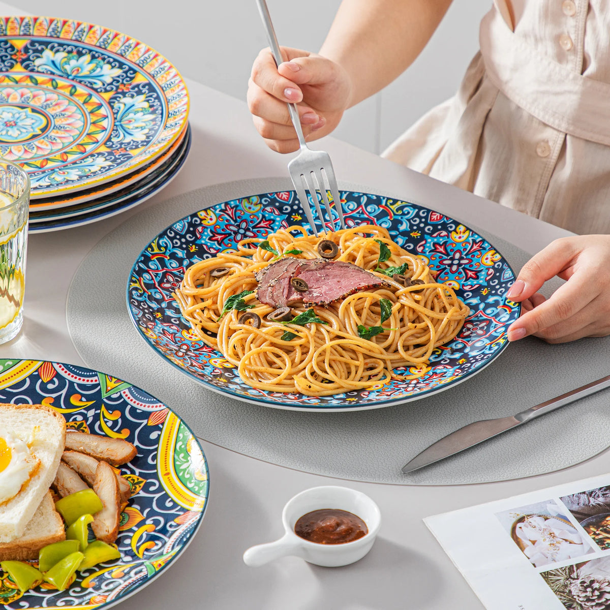 MALACASA Bohemian Ceramic Dinnerware Set with Plates and Bowls