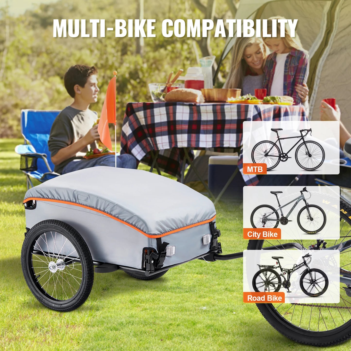 Bike Cargo Trailer Foldable Wagon With Waterproof Cover 100 Lb Capacity