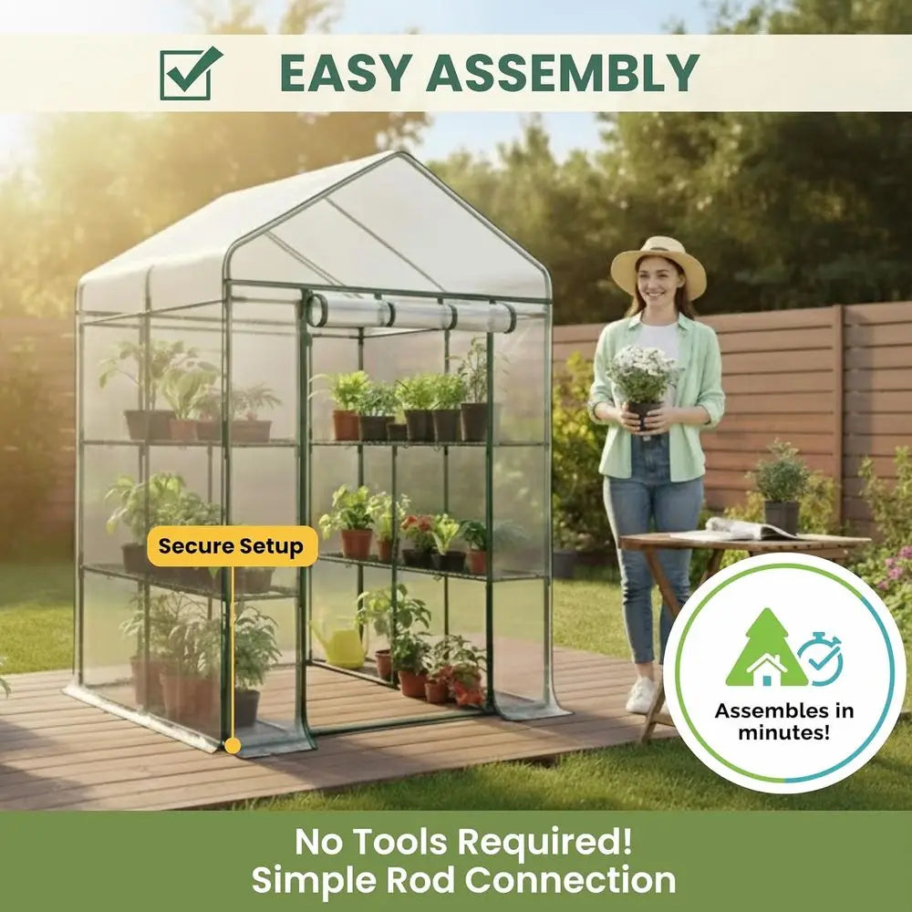 Walk In Greenhouse With Eight Shelves And PVC Cover