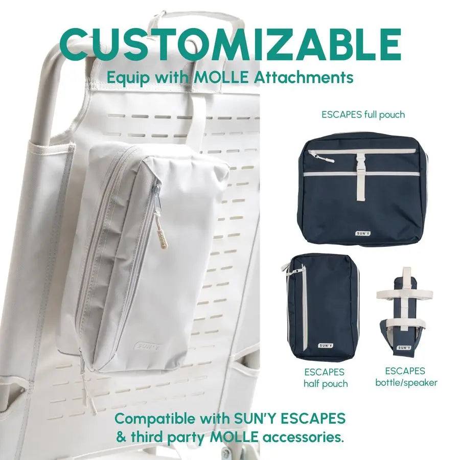 Escapes Backpack Beach Chair Made w Ocean Bound Plastics, Customizable w MOLLE Accessories, Ultra Lightweight, LowSeat Natural