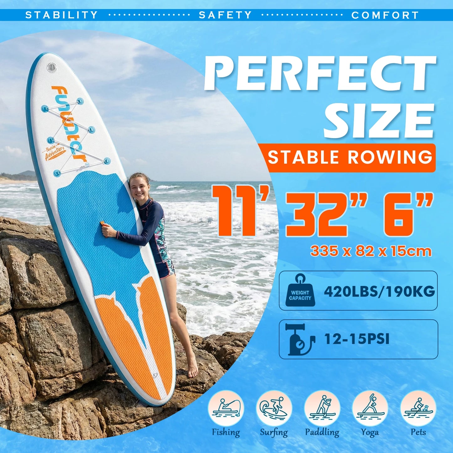 Funwater Inflatable Stand Up Paddle Board With Accessories
