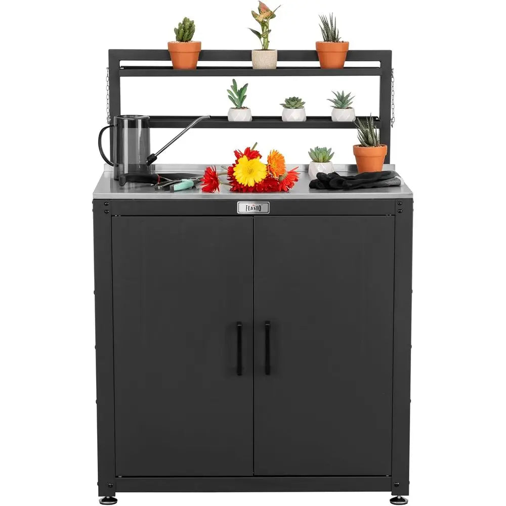 Houlture Garden Potting Bench With Storage Cabinet