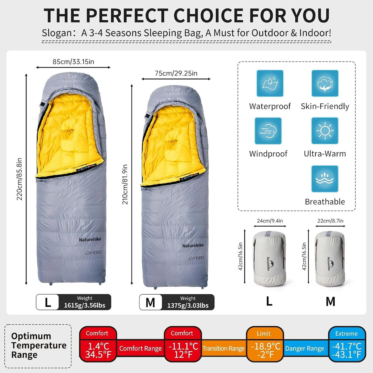 Naturehike Ultralight 650FP Duck Down Sleeping Bag For Hiking Travel