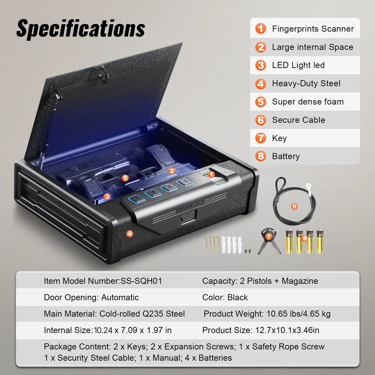 SucceBuy Biometric Pistol Safe with Quick Access and Silent Mode