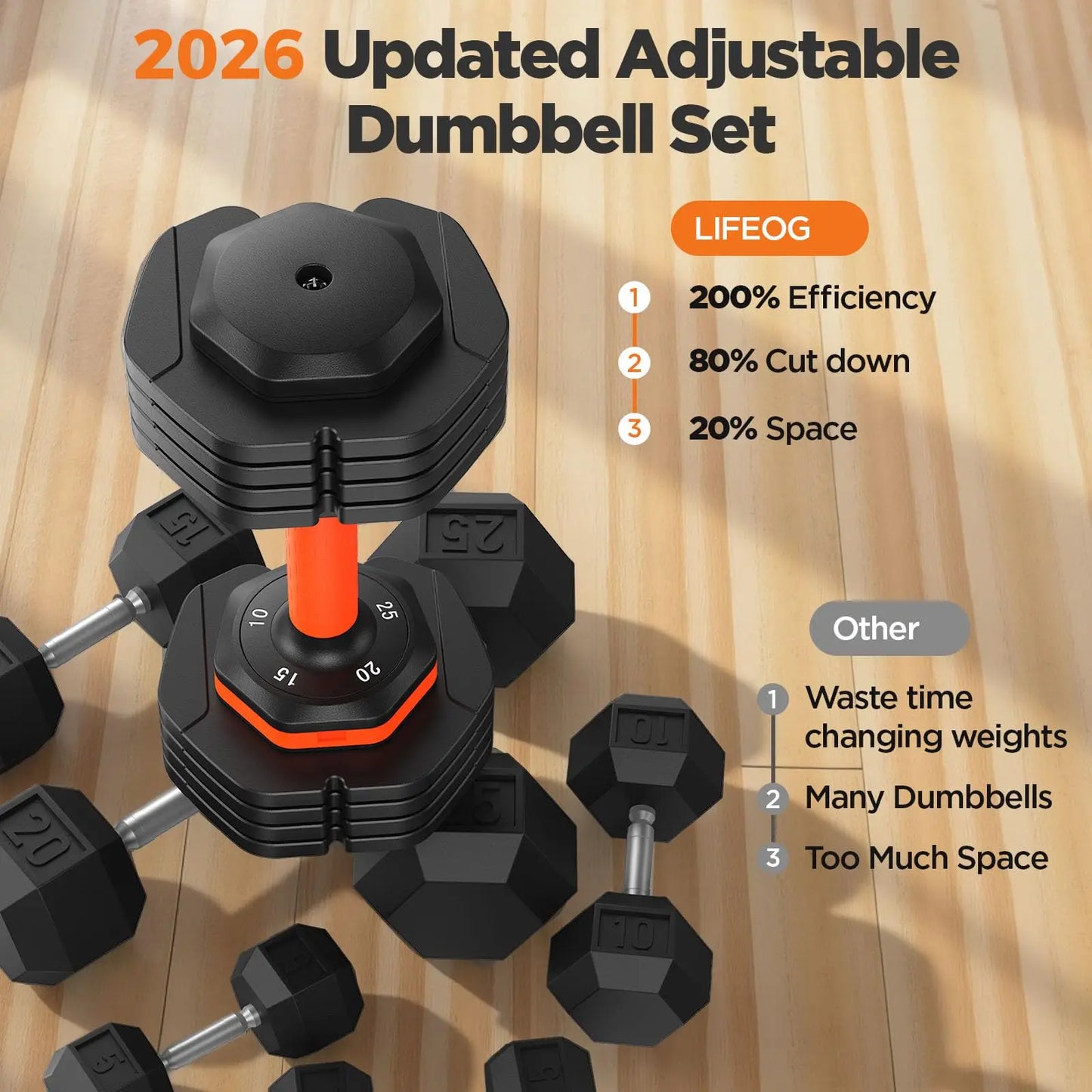 2026 Updated Adjustable Dumbbell Set 110lbs - Storage Box, Anti-Slip Grip, for Men & Women Home Gym