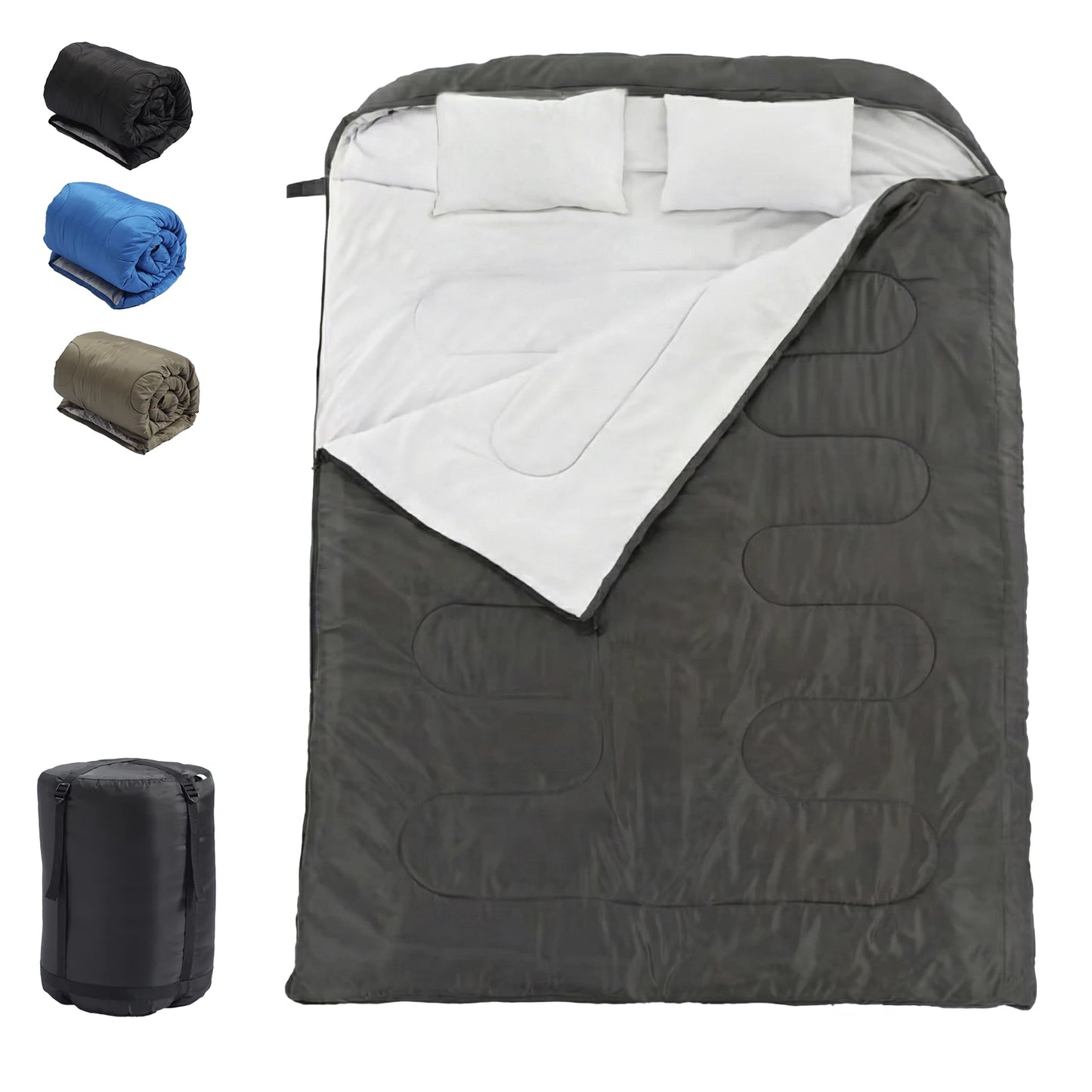 Three Season Portable Double Sleeping Bag For Adults With Pillow