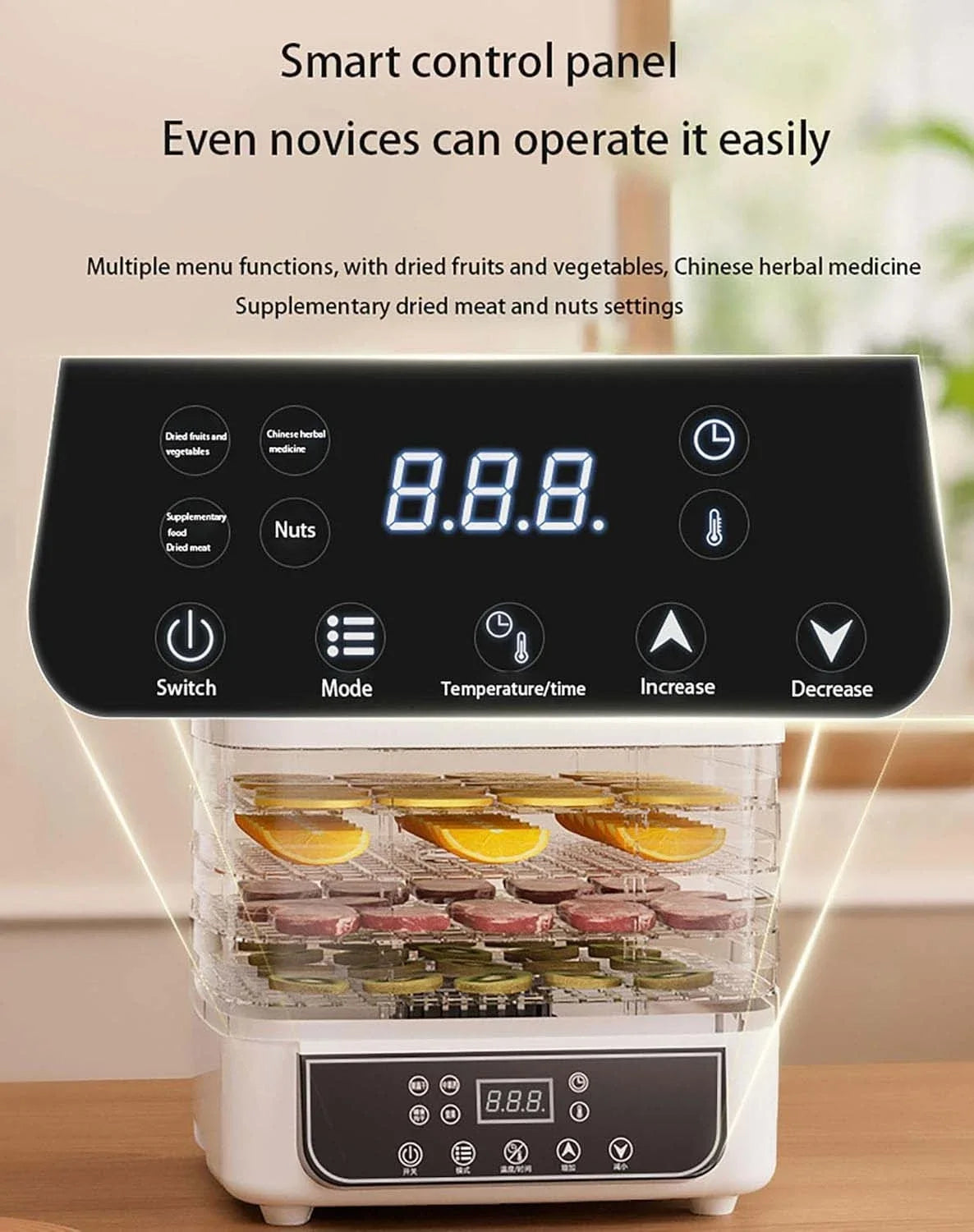 Household Food Dehydrator With Adjustable Temperature For Fruits And Vegetables