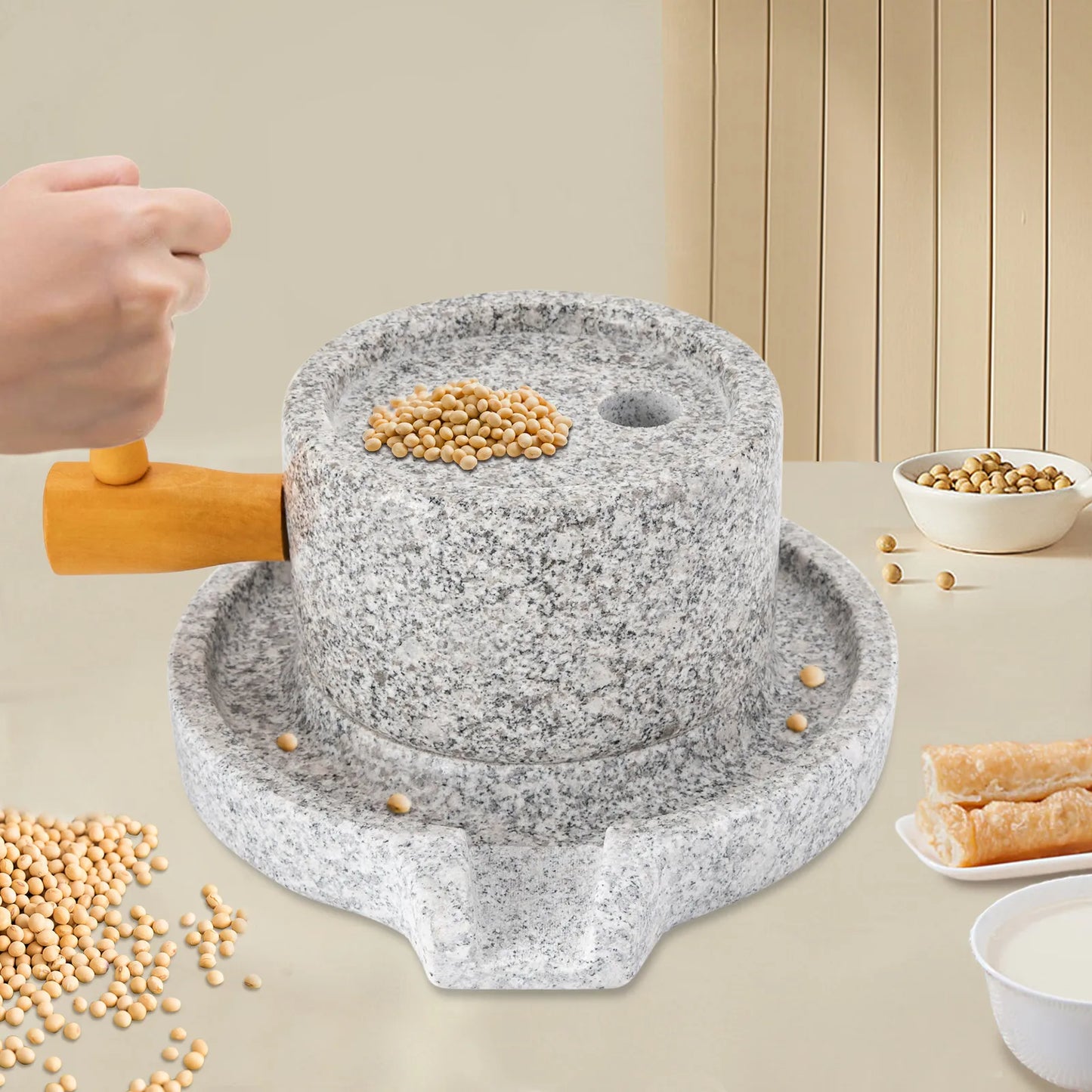 Granite Millstone Grinder Hand Crank With 304 Stainless Steel Core