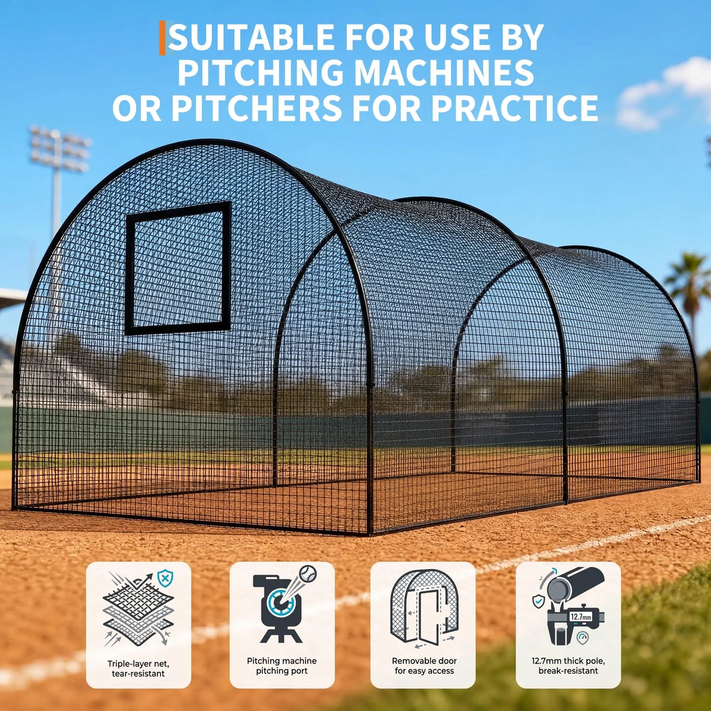 HiMISS Baseball Batting Cage With Frame And Net Backyard Practice
