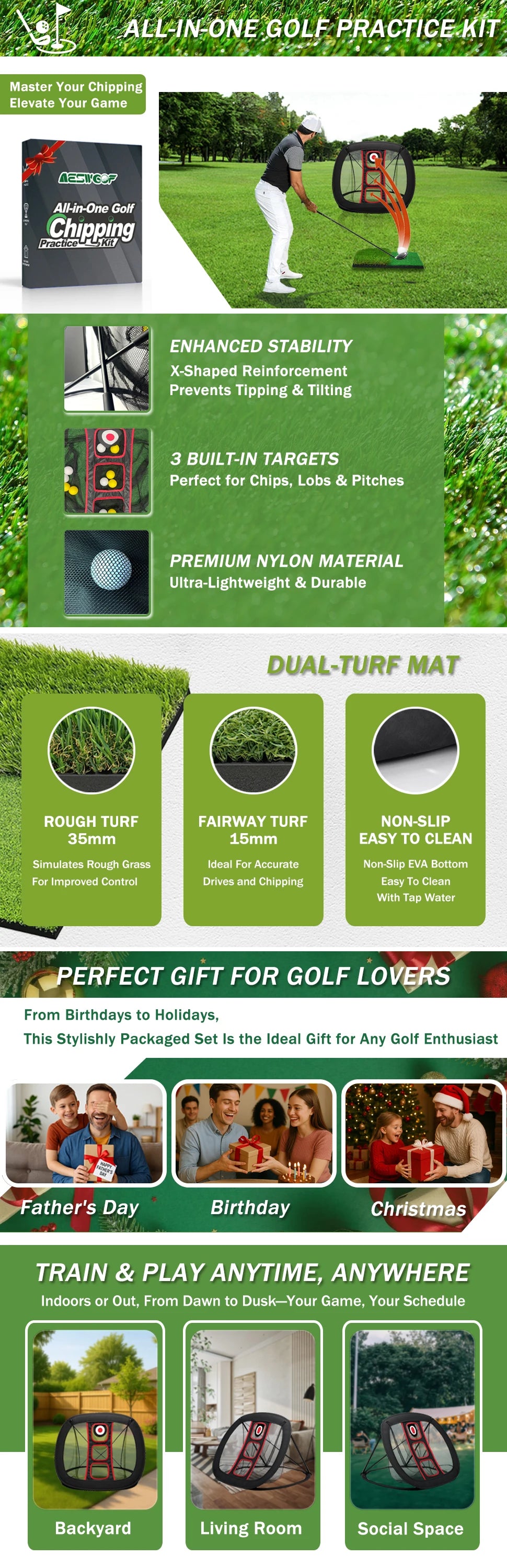 AESWGOF Golf Practice Net For Swing Training Indoor Netting
