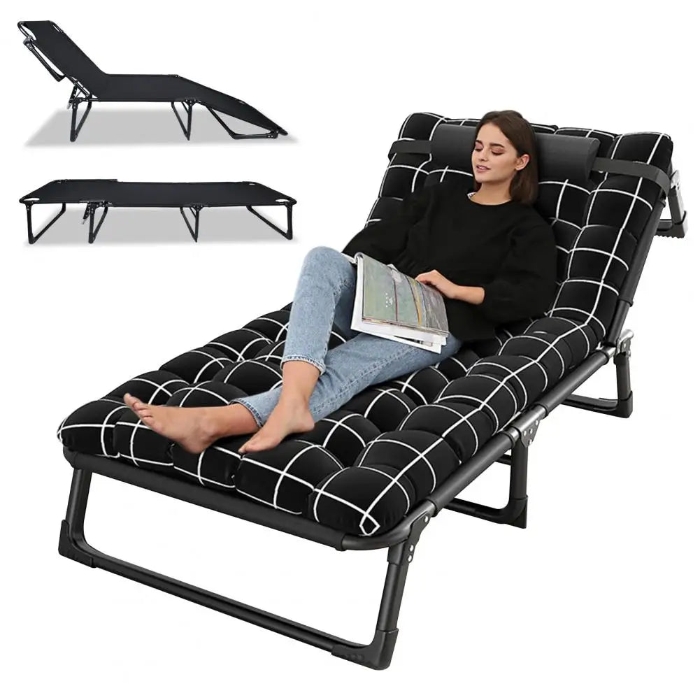 Camping Cot Adjustable Reclining Folding Chaise With Pillow