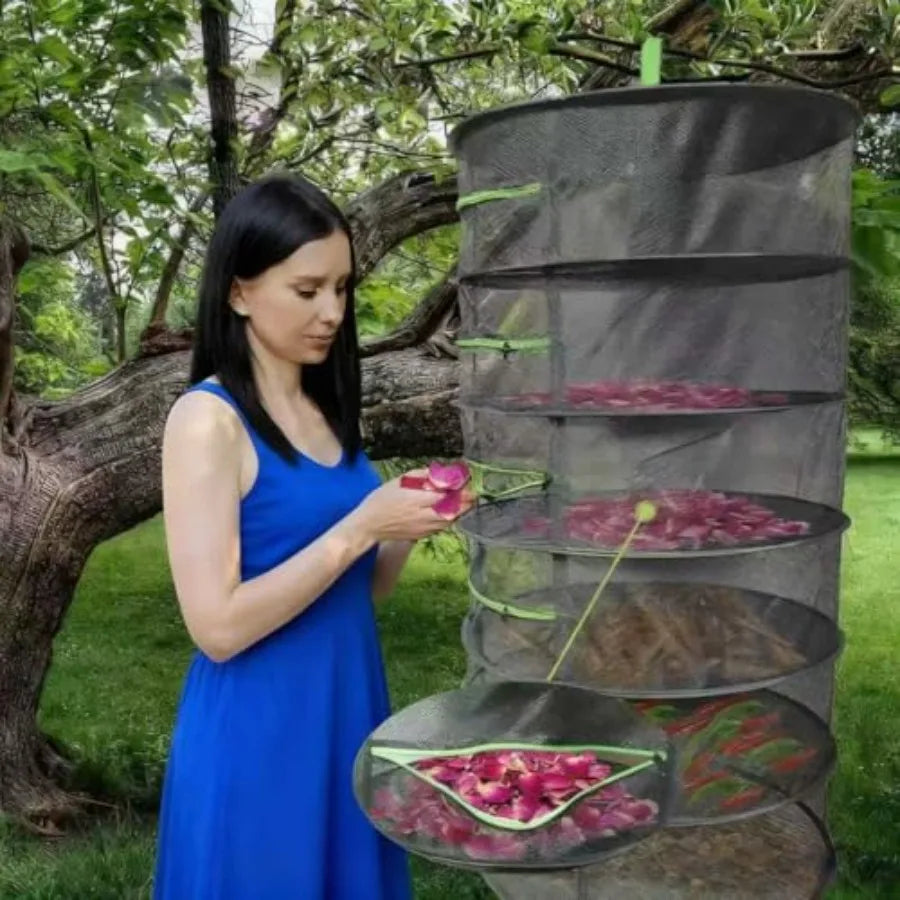 Herb Drying Rack 8 Layer Foldable Hanging Mesh Net With Free Storage Bag