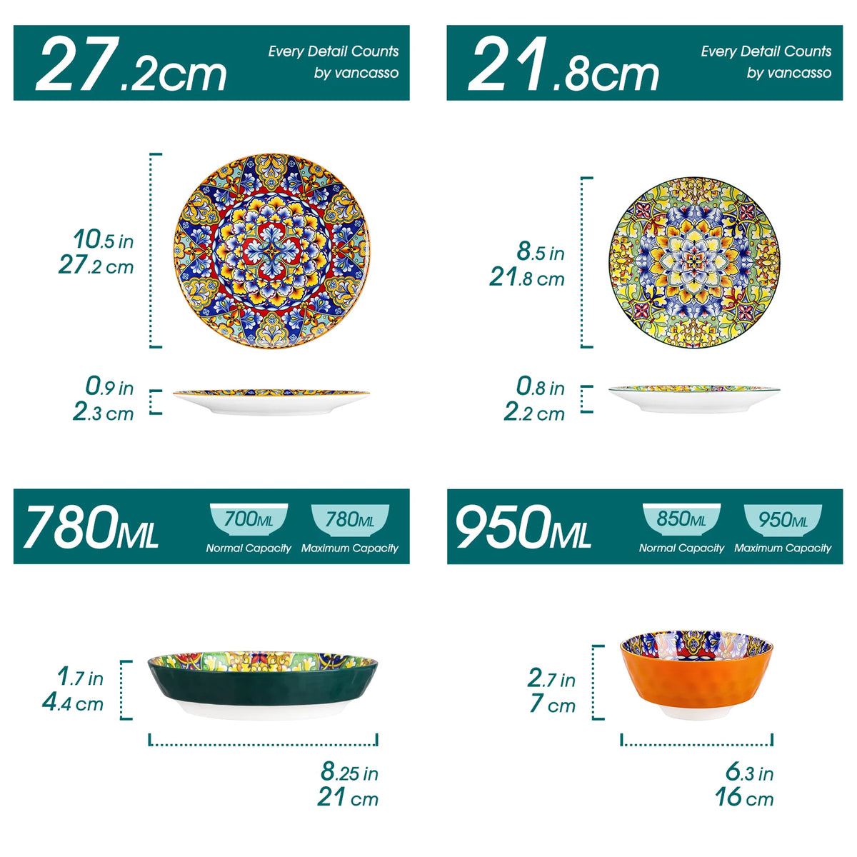 MALACASA Bohemian Ceramic Dinnerware Set with Plates and Bowls