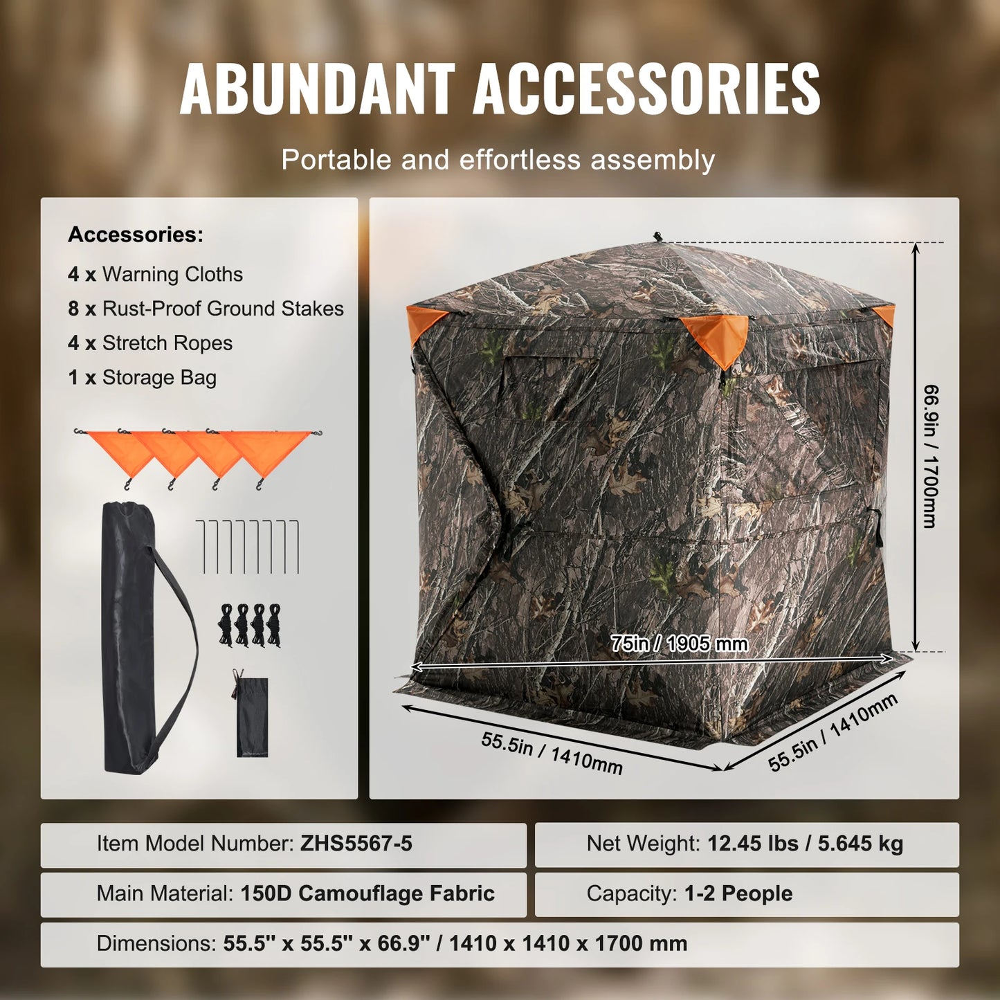 270 Degree See Through Ground Blind for Hunters Portable