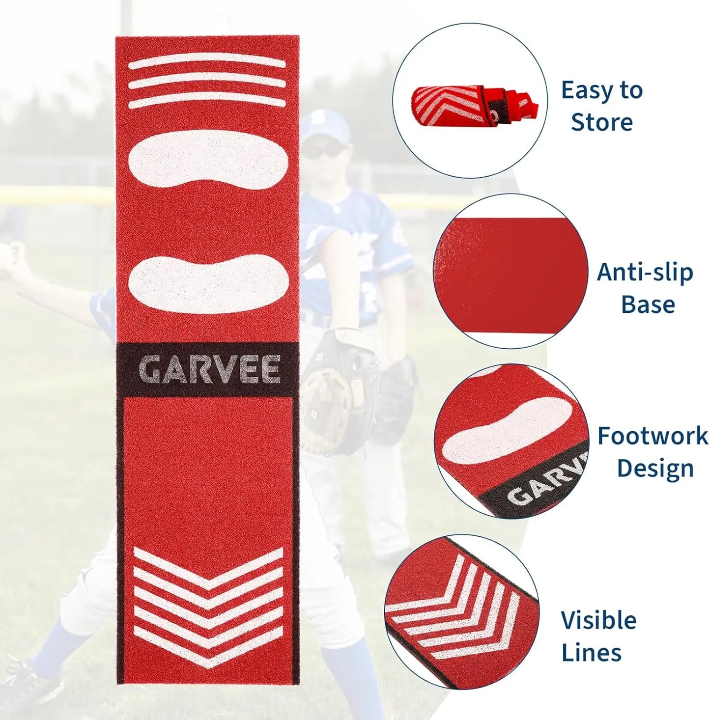 Garvee Lightweight Roll-up 54 x 12 Inch Baseball Pitching Mat, EVA Base Portable Softball Throwing Practice Pad for Youth Beginners Indoor Outdoor