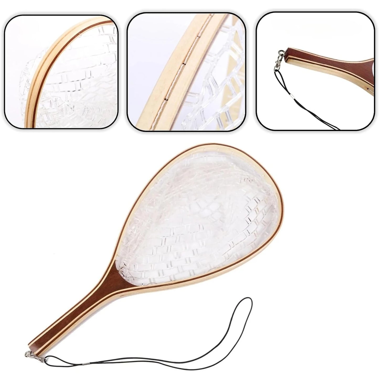 Fishing Net Fly Fishing Landing Net with Soft Mesh Wooden Landing Net for Fly Fishing Catch Release Fish Net with Wood Handle