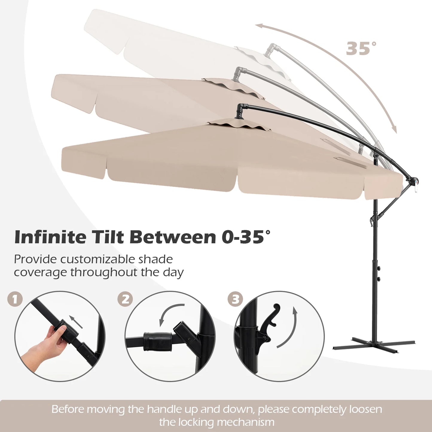 10FT Offset Hanging Umbrella Patio Cantilever Umbrella with Cover