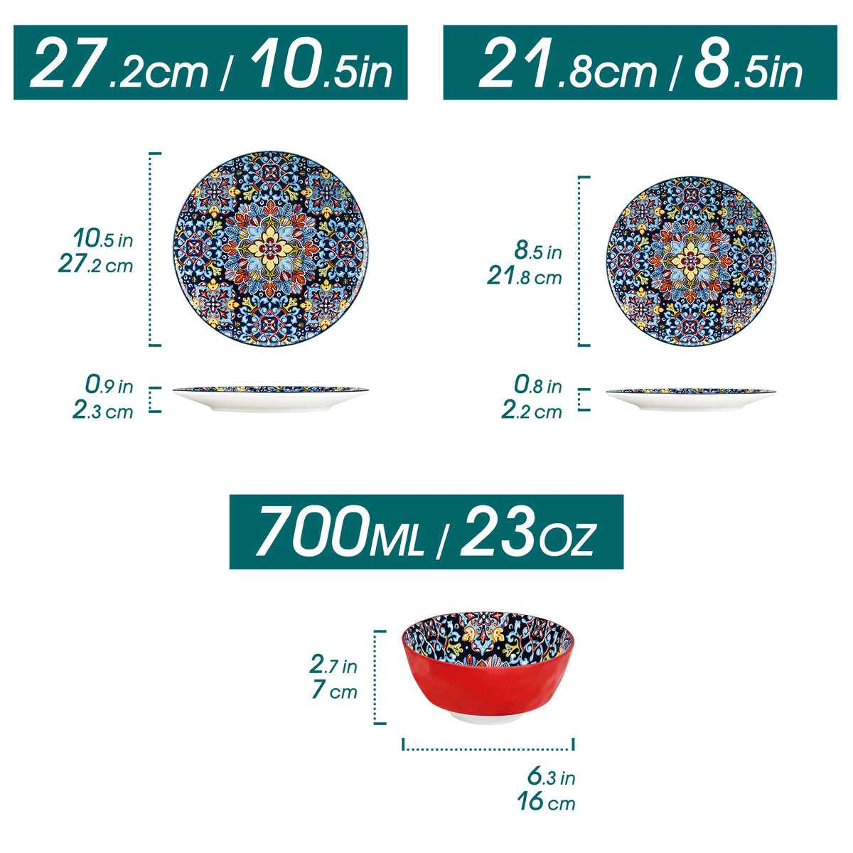 MALACASA Bohemian Ceramic Dinnerware Set With Plates And Bowls