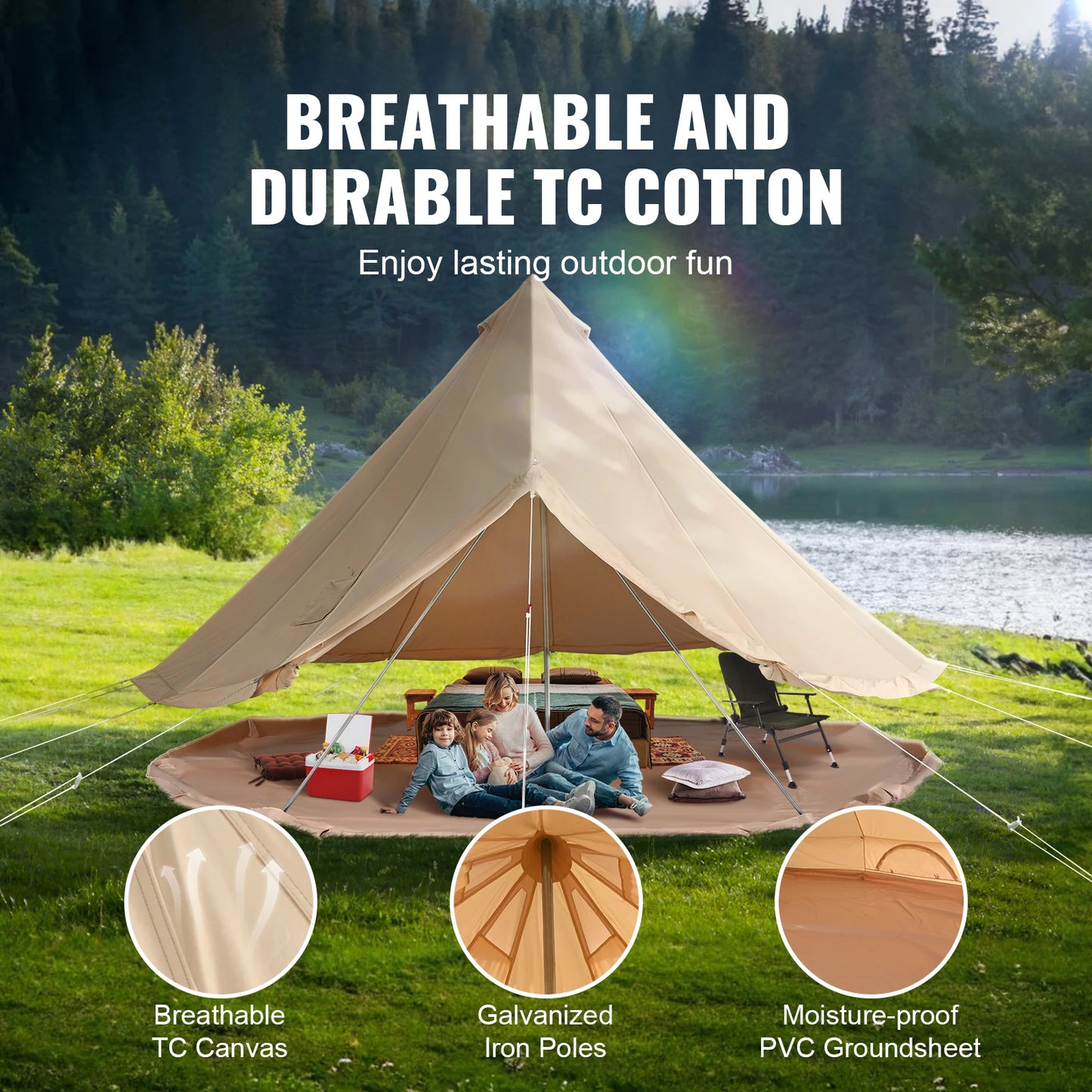 SucceBuy Canvas Bell Tent for Camping With Aluminum Frame