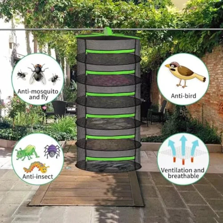 Herb Drying Rack 8 Layer Foldable Hanging Mesh Net With Free Storage Bag