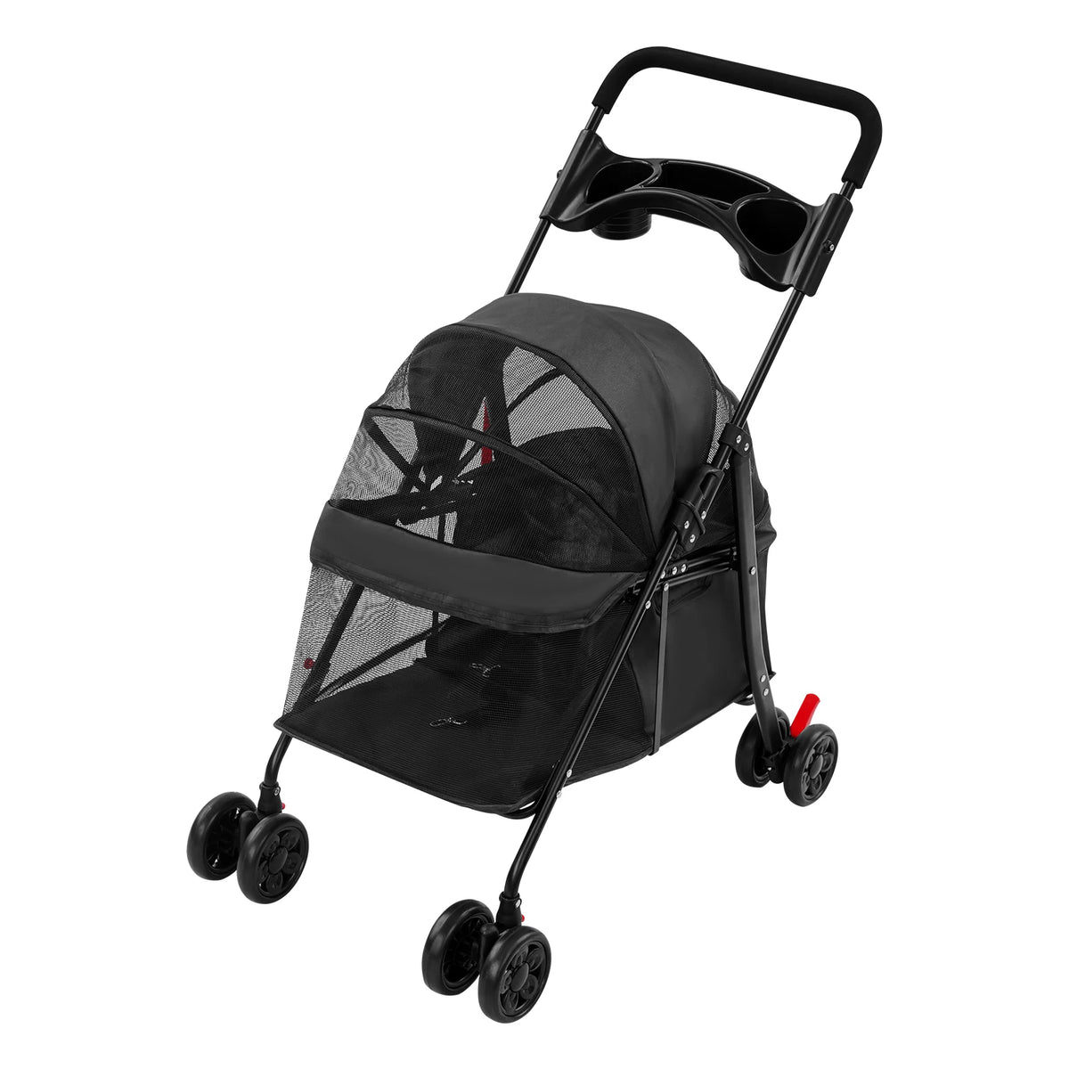 For Small To Medium Dogs and Cats Black Foldable Pet Travel Cart with Water Cup Holder, Ergonomic Foam Handle 69*49*97cm