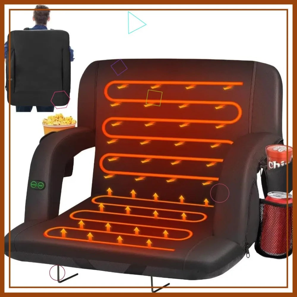 Dual-Sided Heated Stadium Seat with Back Support, 3 Heat Levels, Portable Folding Chair for Outdoor Bleachers