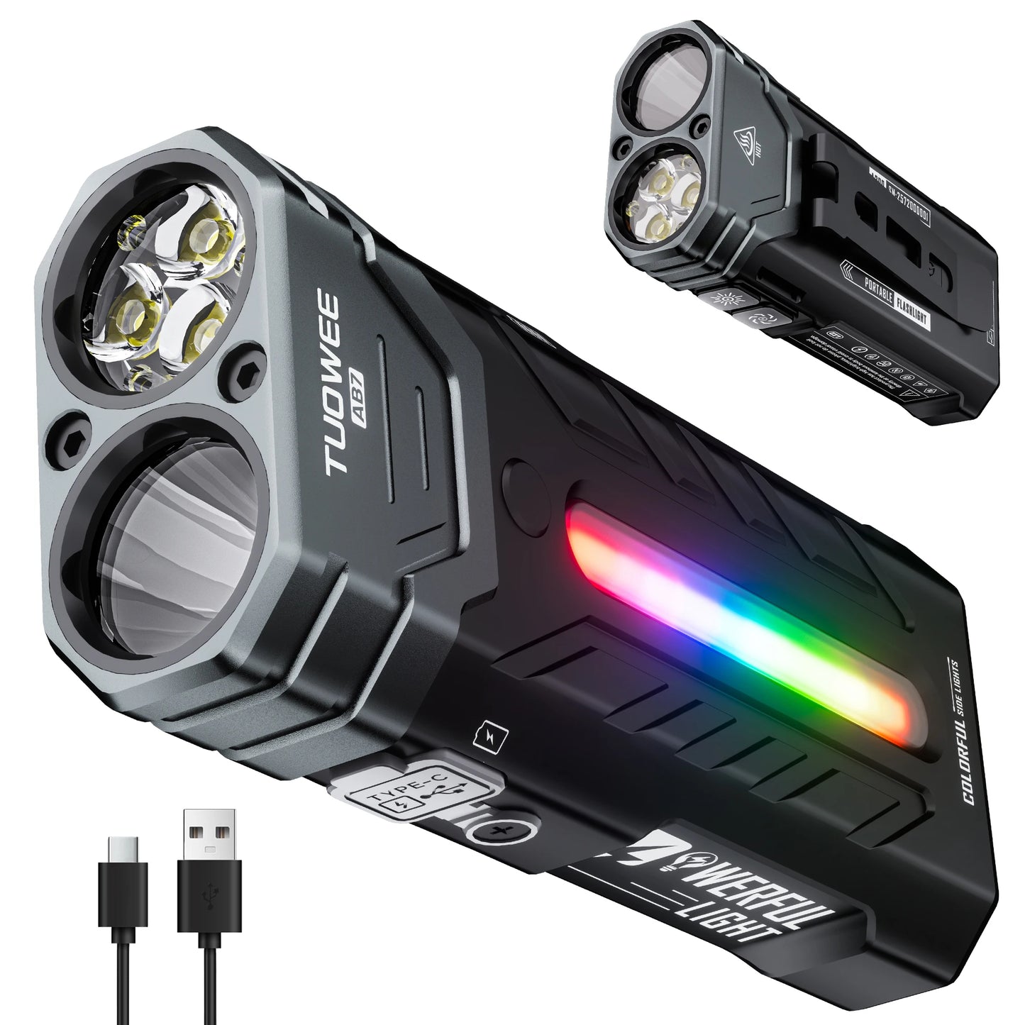 5000LM Rechargeable Magnetic LED Flashlight, 55 Modes, RGB Ambient Light, Spotlight & Floodlight, for Camping Hiking Emergency Use