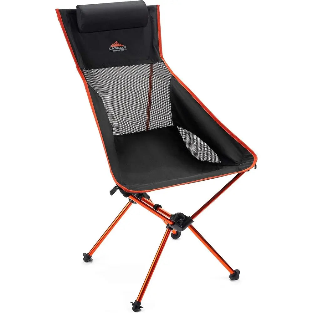 Compact High-Back Outdoor Camp Chair with Side Table and Carry Bag - Black