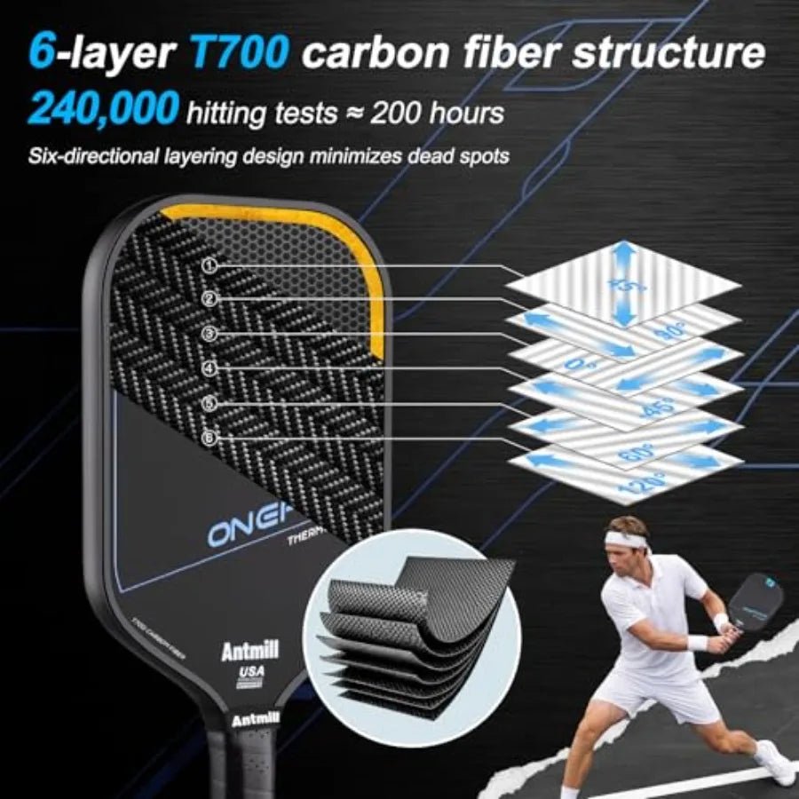 Pickleball Paddles Set of 2 Thermoformed T700 Carbon Fiber Paddle Set, USAPA Approved