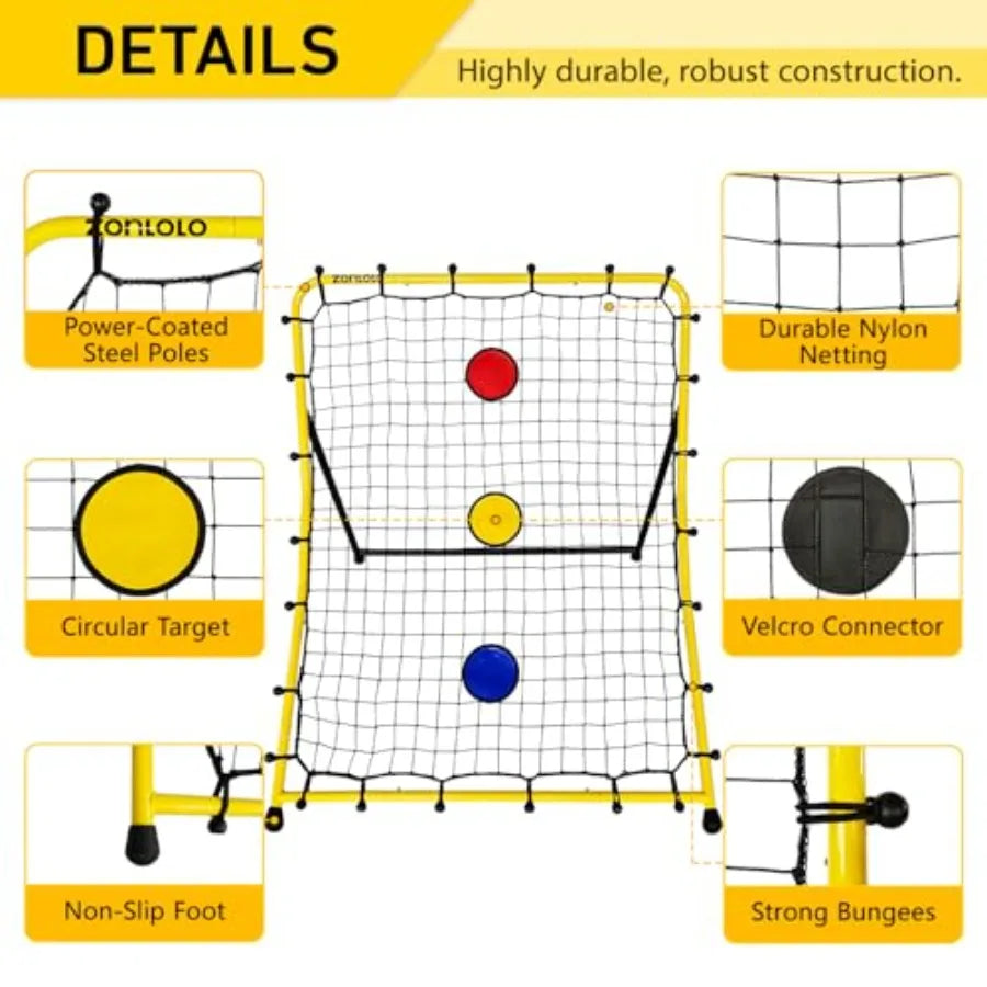Baseball and Softball Rebounder Net with Three Circular Target Zones in Red/Yellow/Blue Portable Pitching Return Trainer Three