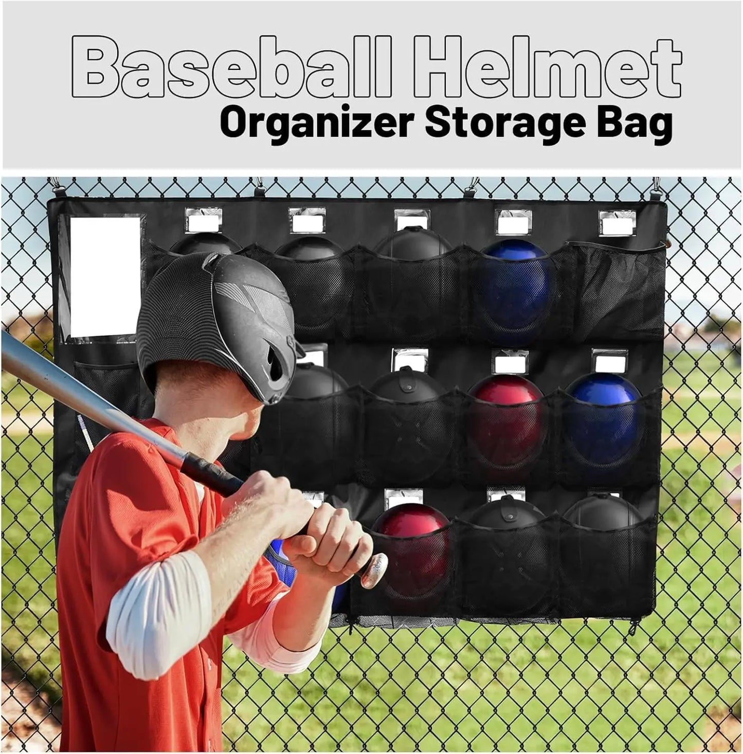 Baseball Helmet Bag with Bat Rack for 15 Players Baseball Softball Dugout Organizer Helmets Gloves Balls Organize Storage