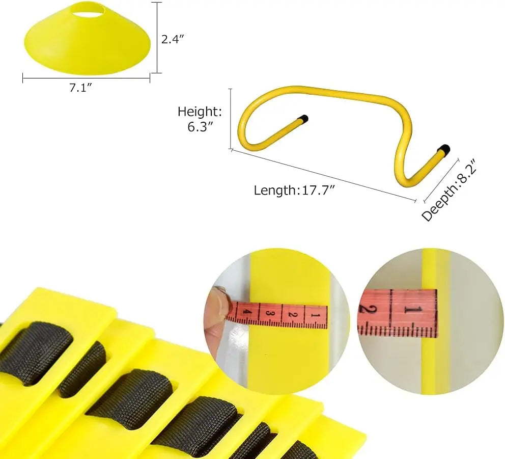 Agility Ladder and Disc Cones Training Set with Adjustable Rungs and 10 Plastic Sport Cones for Soccer Football Speed Drills