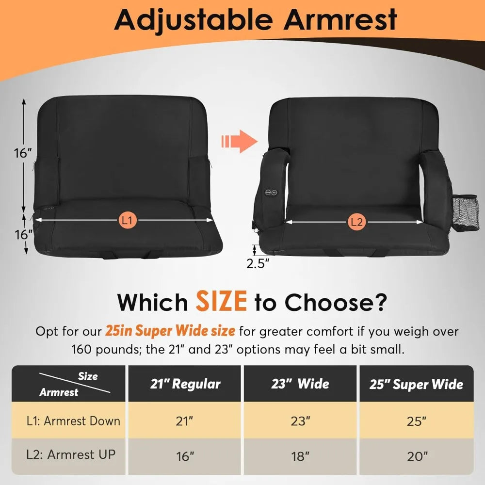 Dual-Sided Heated Stadium Seat with Back Support, 3 Heat Levels, Portable Folding Chair for Outdoor Bleachers