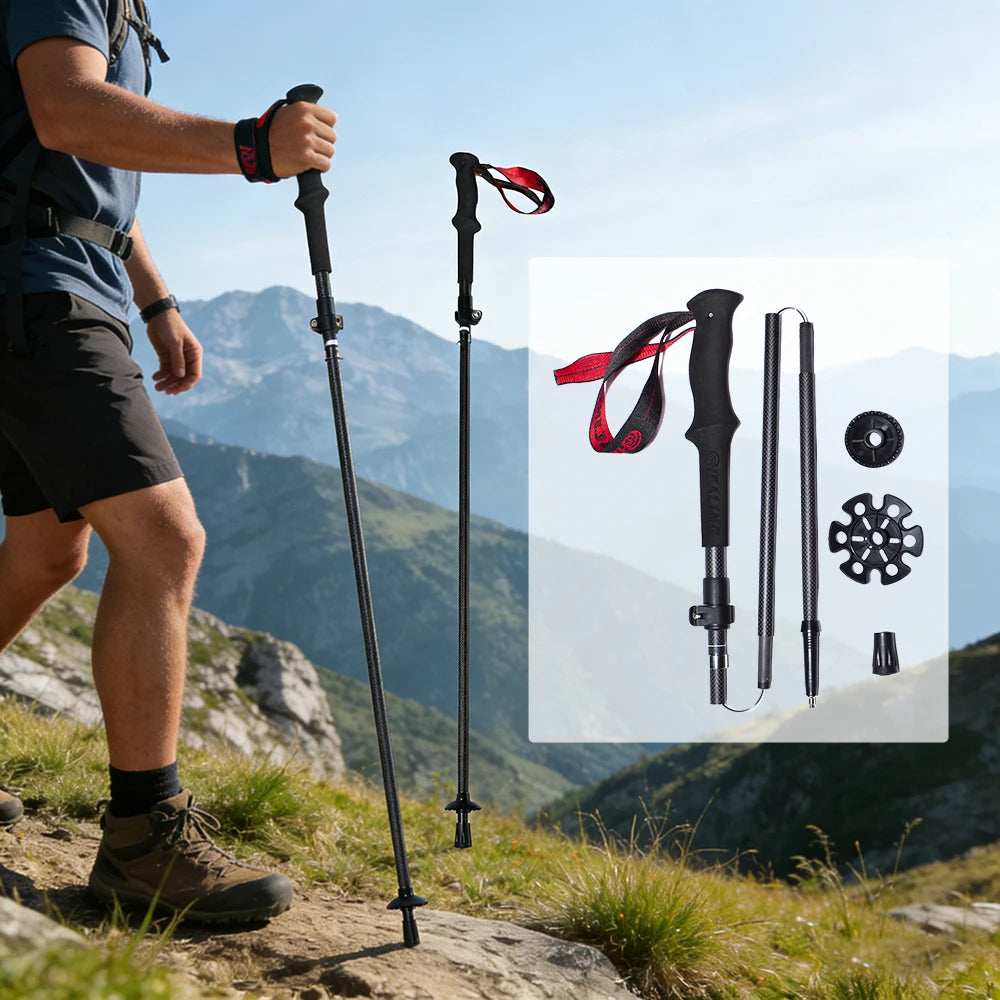 Okhaling Folding Carbon Fiber Trekking Poles For Outdoor Hiking