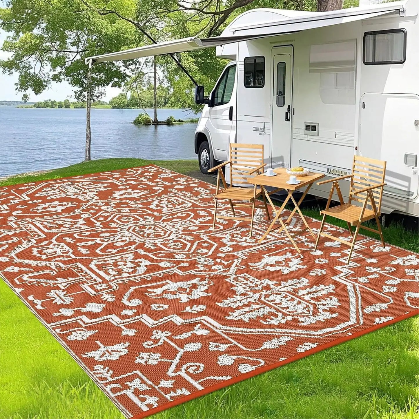 Waterproof Outdoor Area Rug Stain-Resistant Plastic Straw Carpet Easy-Cleaning Indoor Outdoor RV Mat for Deck Camping Balcony